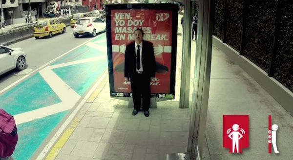 KitKat会按摩的广告牌，提升品牌知名度并推广“have a break”理念
